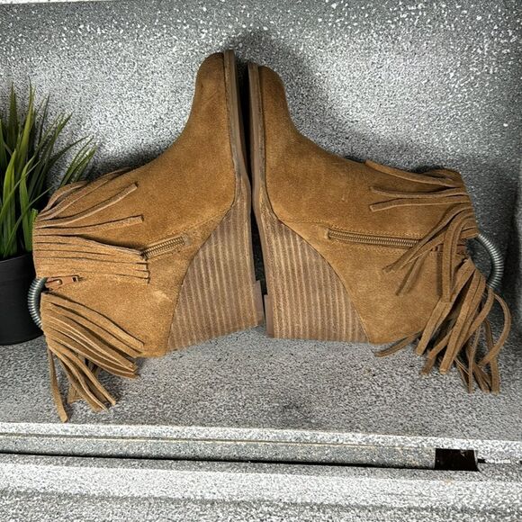 Lucky Brand Leather Fringe Ankle Booties Wedge Boots Size 6.5 - Picture 6 of 8